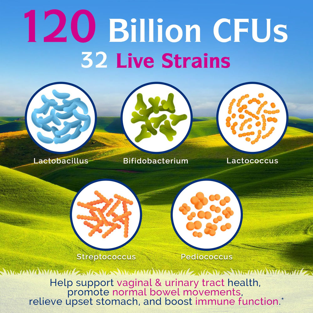 Label showing 120 Billion CFU and 32 strains