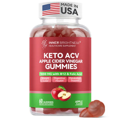 Inner Brightness ACV gummies bottle and pack highlighting vegan formula for digestive comfort.