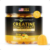Front view of Inner Brightness Creatine Monohydrate Gummies bottle with orange-lemon flavor