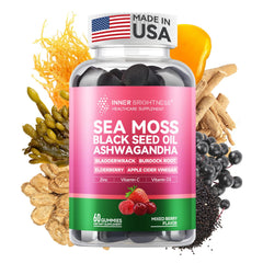 Bottle of Inner Brightness Sea Moss Gummies with 4000mg, Ashwagandha and Elderberry
