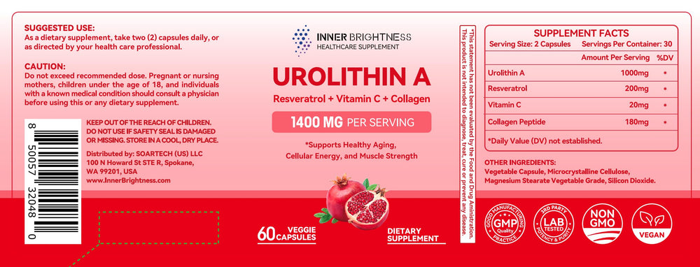 Ingredient highlight: 1000mg Urolithin A and 180mg collagen