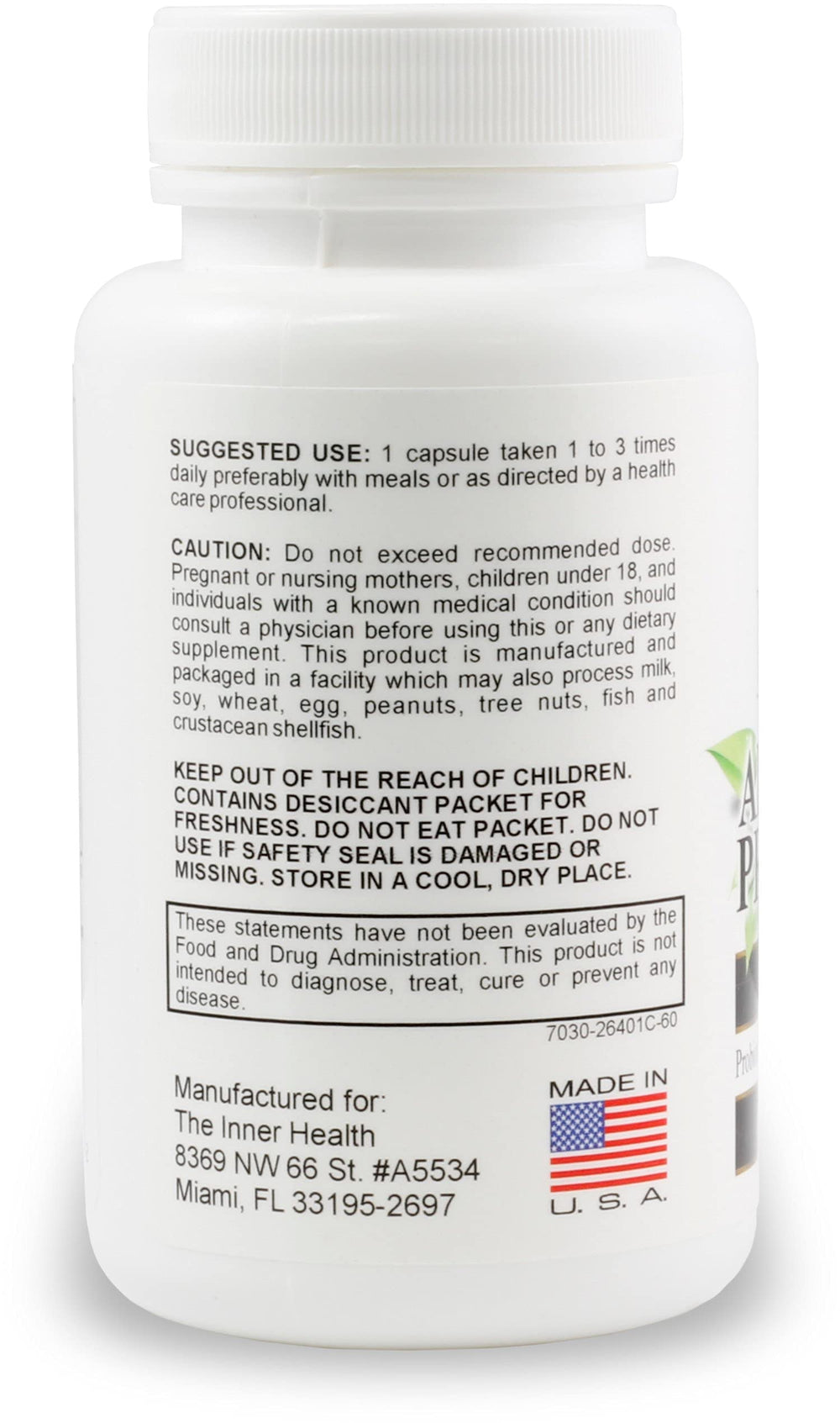 USA-made probiotic supplement label