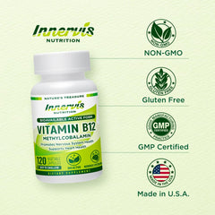 Supplement facts and ingredients label for Innervis B12