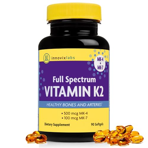 Front view of InnovixLabs Full Spectrum Vitamin K2-90 softgels bottle Front view of InnovixLabs Full Spectrum Vitamin K2-90 softgels bottle