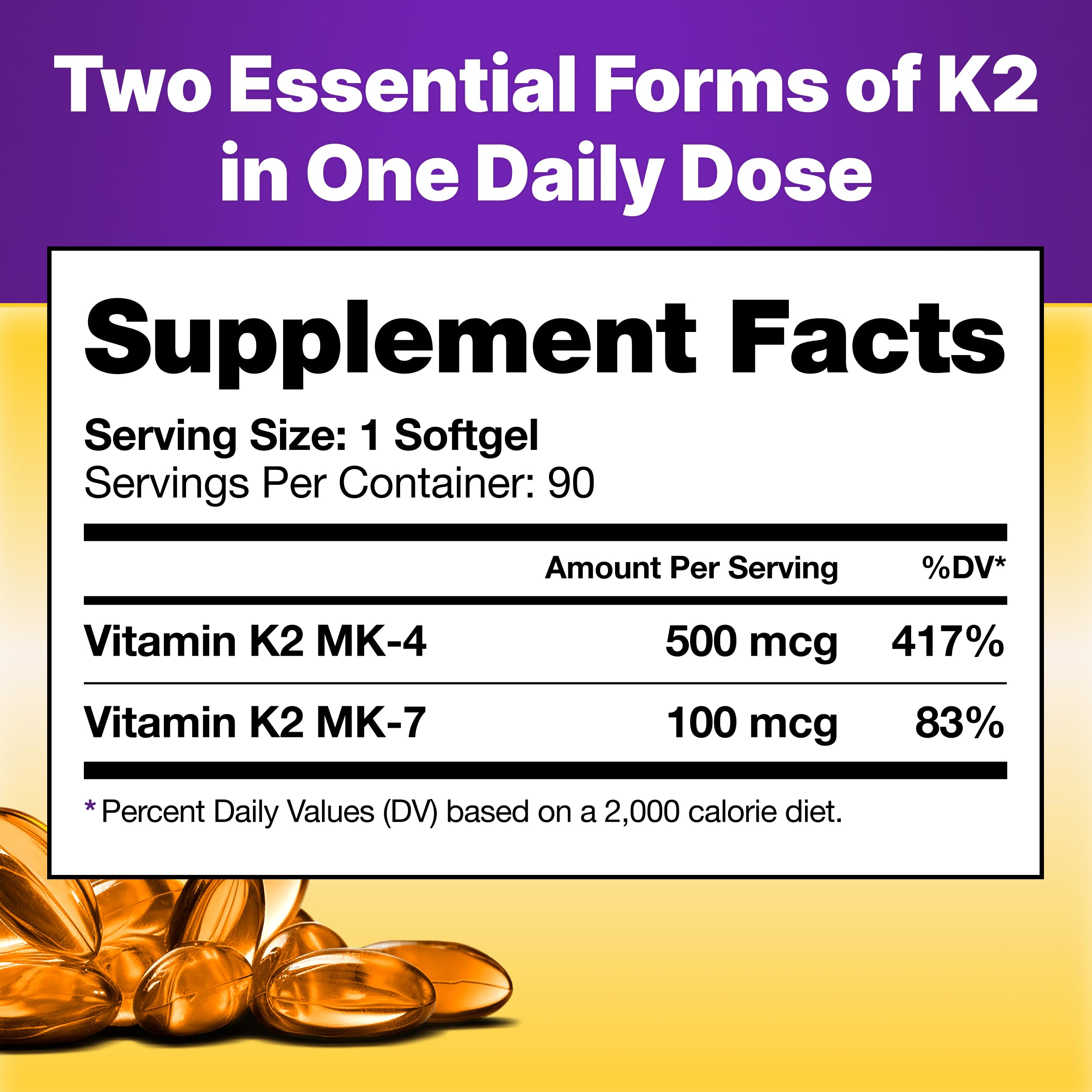 Label of InnovixLabs Vitamin K2-90 softgels showing dosage Label of InnovixLabs Vitamin K2-90 softgels showing dosage
