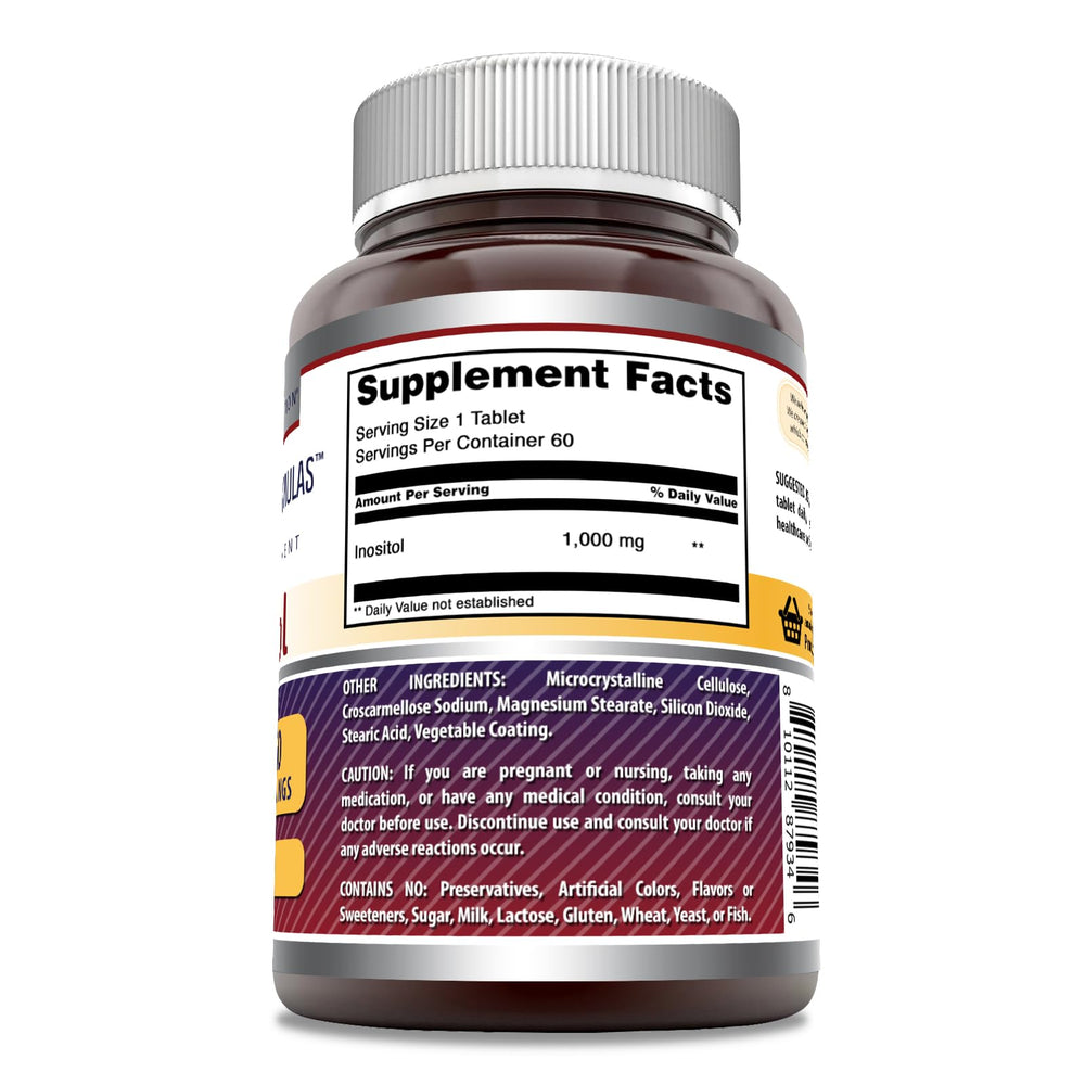 Close-up of Inositol 1000mg tablet demonstrating serving size