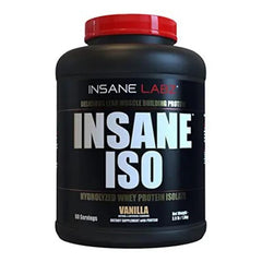 Insane Labz Insane ISO whey shaker with vanilla shows convenient on-the-go protein.