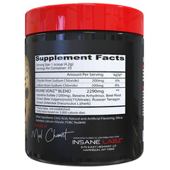 Insane Labz Insane Veinz fruit punch label includes directions.