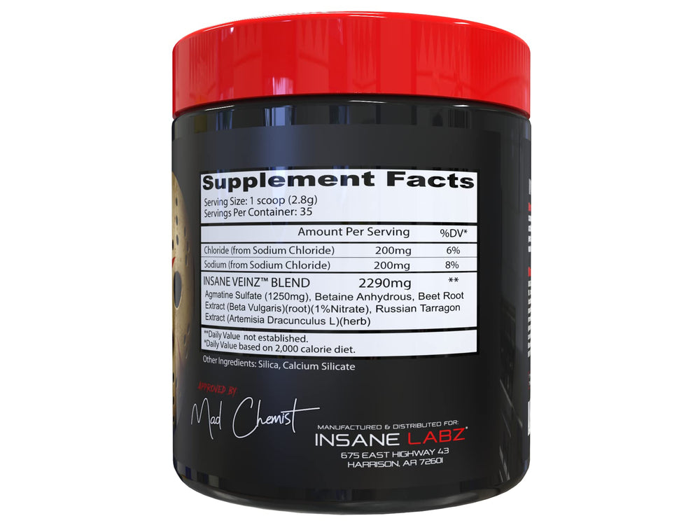 Insane Labz Insane Veinz unflavored label highlights clean stacking option