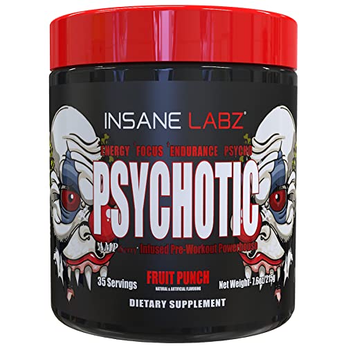 Insane Labz Psychotic fruit punch label shows flavor and dosage guidance。