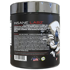 Insane Labz Psychotic Test label close-up highlights ingredients like DMAE and creatine for energy support