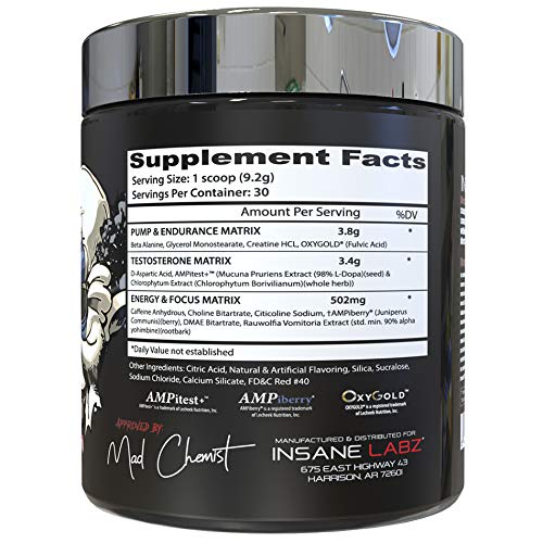 Insane Labz Psychotic Test serving scoop demonstrates convenient pre-workout dosing