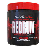 Insane Labz Redrum tub front with black cherry flavor and high-stim pre-workout label