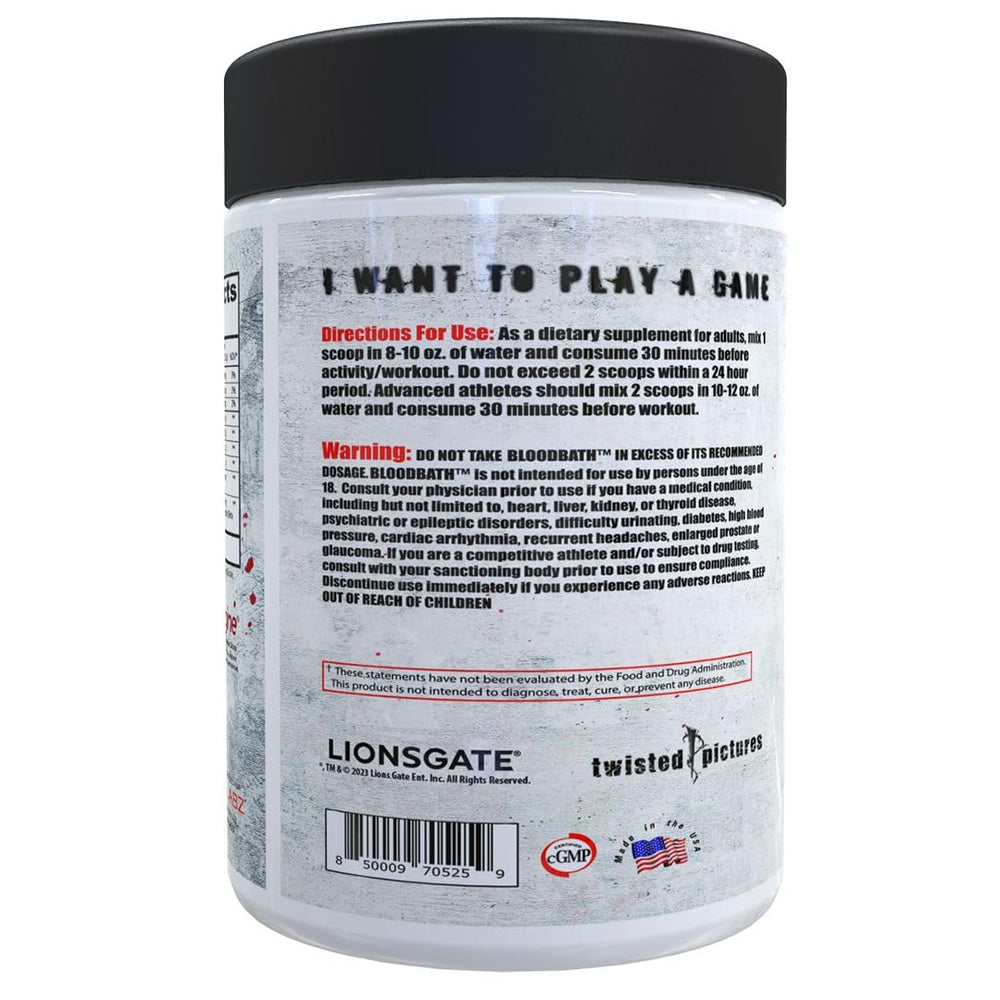 Insane Labz Saw Bloodbath ingredient splash features Nitrosigine and OxyGold.
