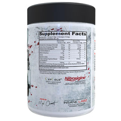 Insane Labz Saw Bloodbath label design highlighting Nitrosigine and OxyGold ingredients