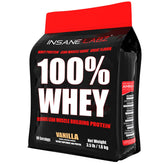 Insane Labz Whey Vanilla bottle showcasing premium protein for lean gains and recovery.