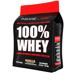 Insane Labz Whey Vanilla bottle showcasing premium protein for lean gains and recovery.