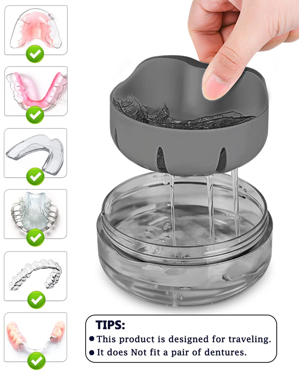 Inside view showing transparent body of denture case