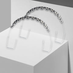 Fake braces installed on a dental mold for display