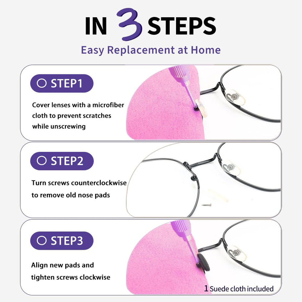 Easy three-step DIY installation guide for screw-in nose pads