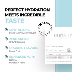 Ingredients and packaging for Instant Hydration Variety Pack