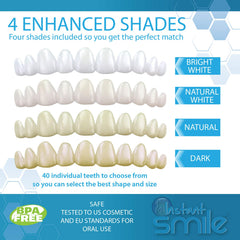 Four shade options for Instant Smile teeth