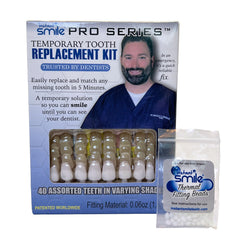 40 shapes and sizes of Instant Smile Pro Series Temporary Tooth Kit with 5 shade options