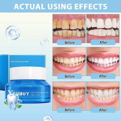 Applying whitening powder to toothbrush for instant whitening.