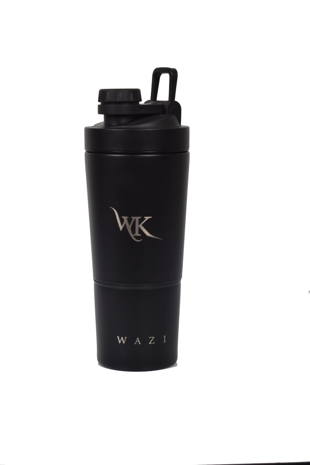 Black insulated protein shaker bottle 24oz with stainless steel body