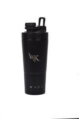 Black insulated protein shaker bottle 24oz with stainless steel body