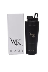 Insulated Protein Shaker Bottle in use on a gym bag for on-the-go hydration.