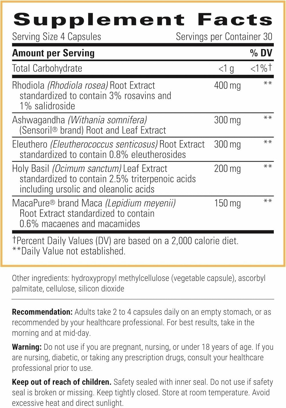 Close-up of HPA Adapt capsule bottle label