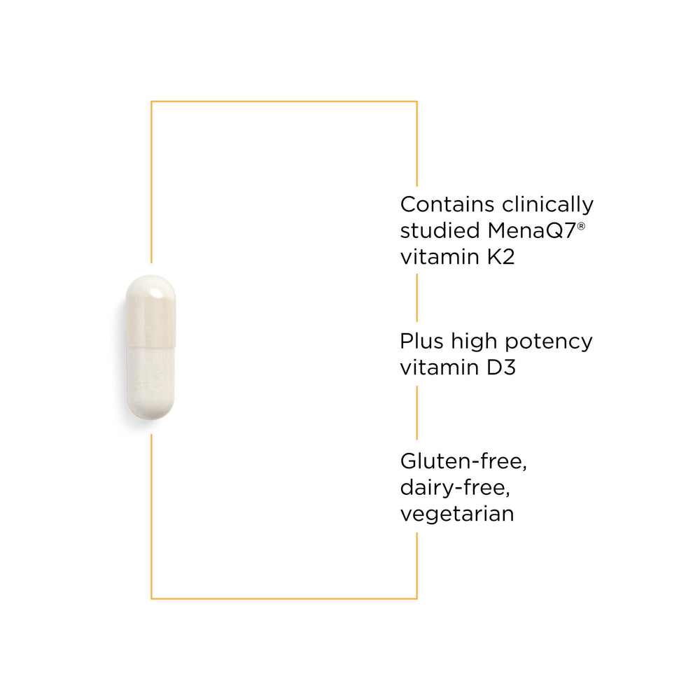 K2 + D3 supplement bottle with label details