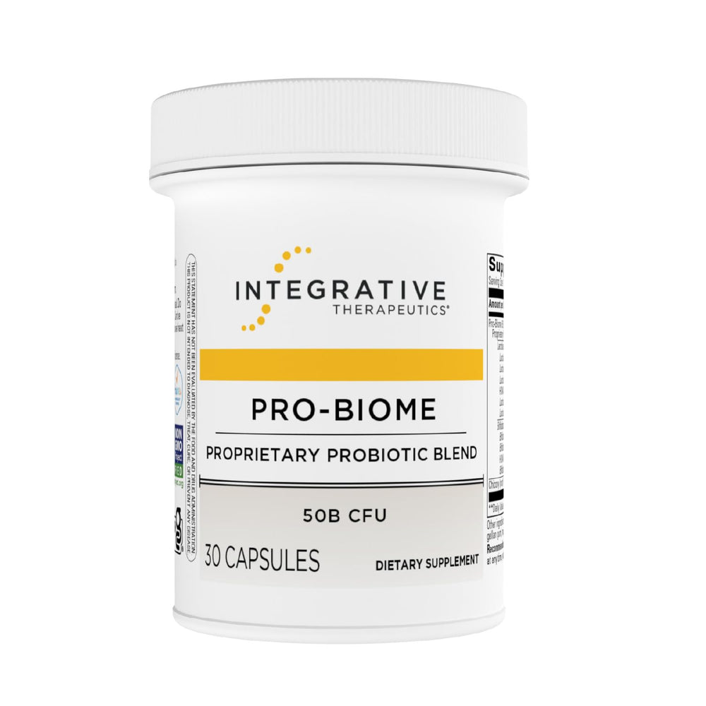 Bottle of Integrative Therapeutics Pro-Biome probiotic blend with 30 servings