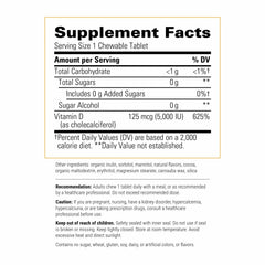 Chewable chocolate-flavored vitamin D3 125 mcg tablets serving display