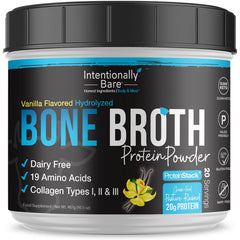 Intentionally Bare Vanilla Bone Broth Protein Powder tub