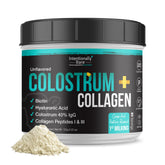 Front view of Intentionally Bare Colostrum and Collagen powder container