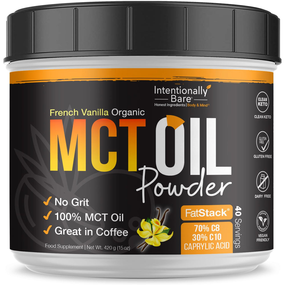 Container of Intentionally Bare MCT Oil Powder French Vanilla