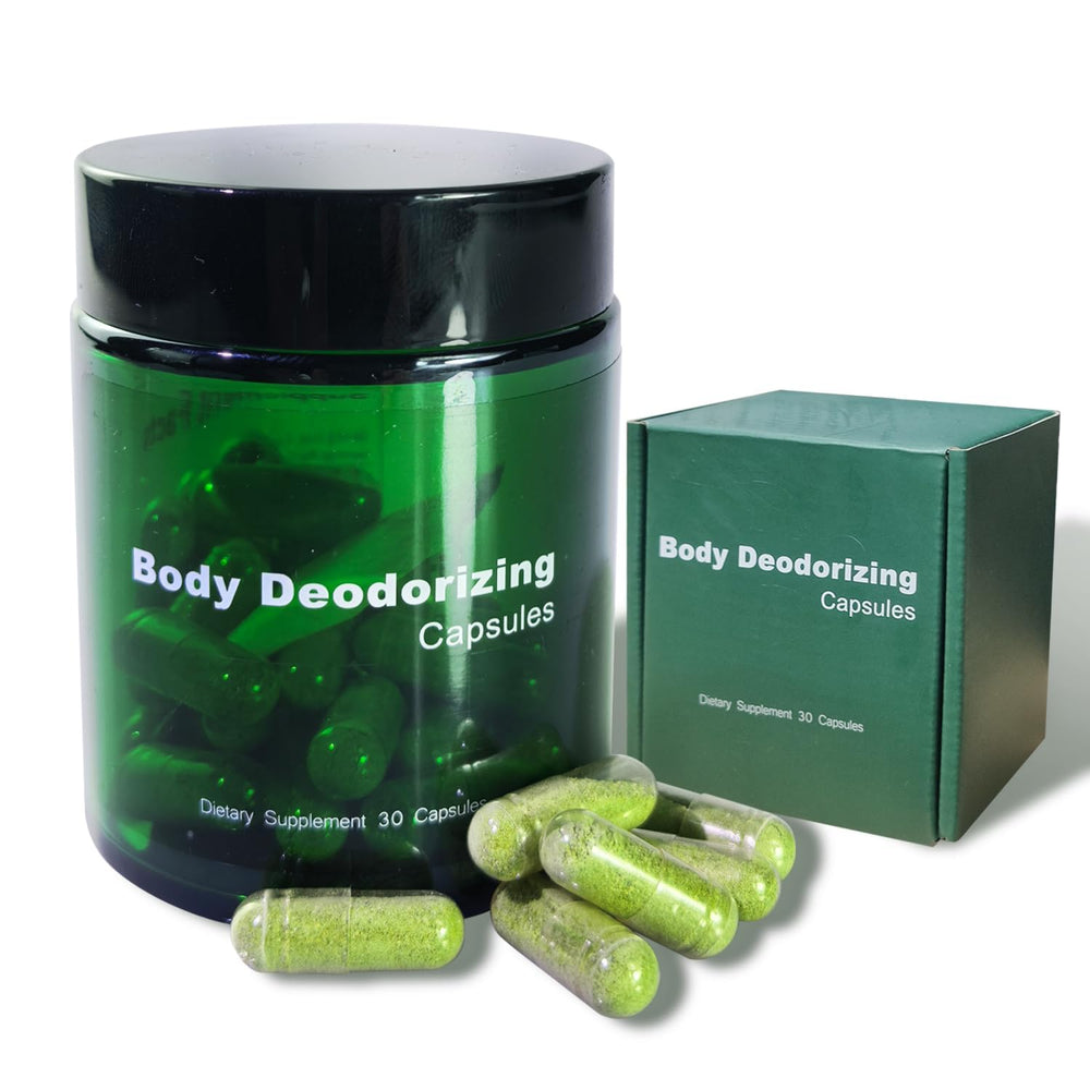 PurBeautiess Internal Deodorant Capsules bottle with mint, parsley and chlorophyll formula