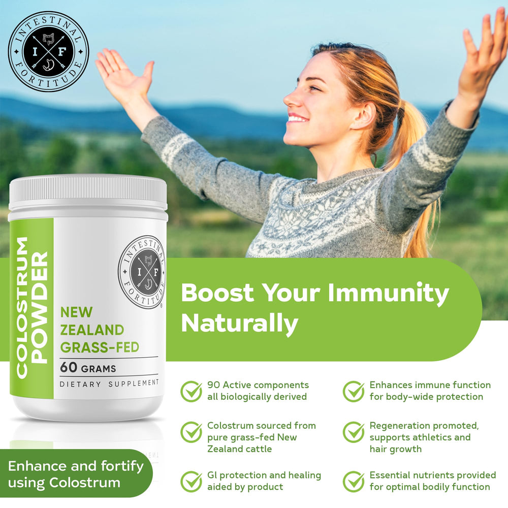 Measuring scoop with Intestinal Fortitude Colostrum Powder for gut health
