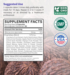 Herbs including wormwood, black walnut, goldenseal and cloves