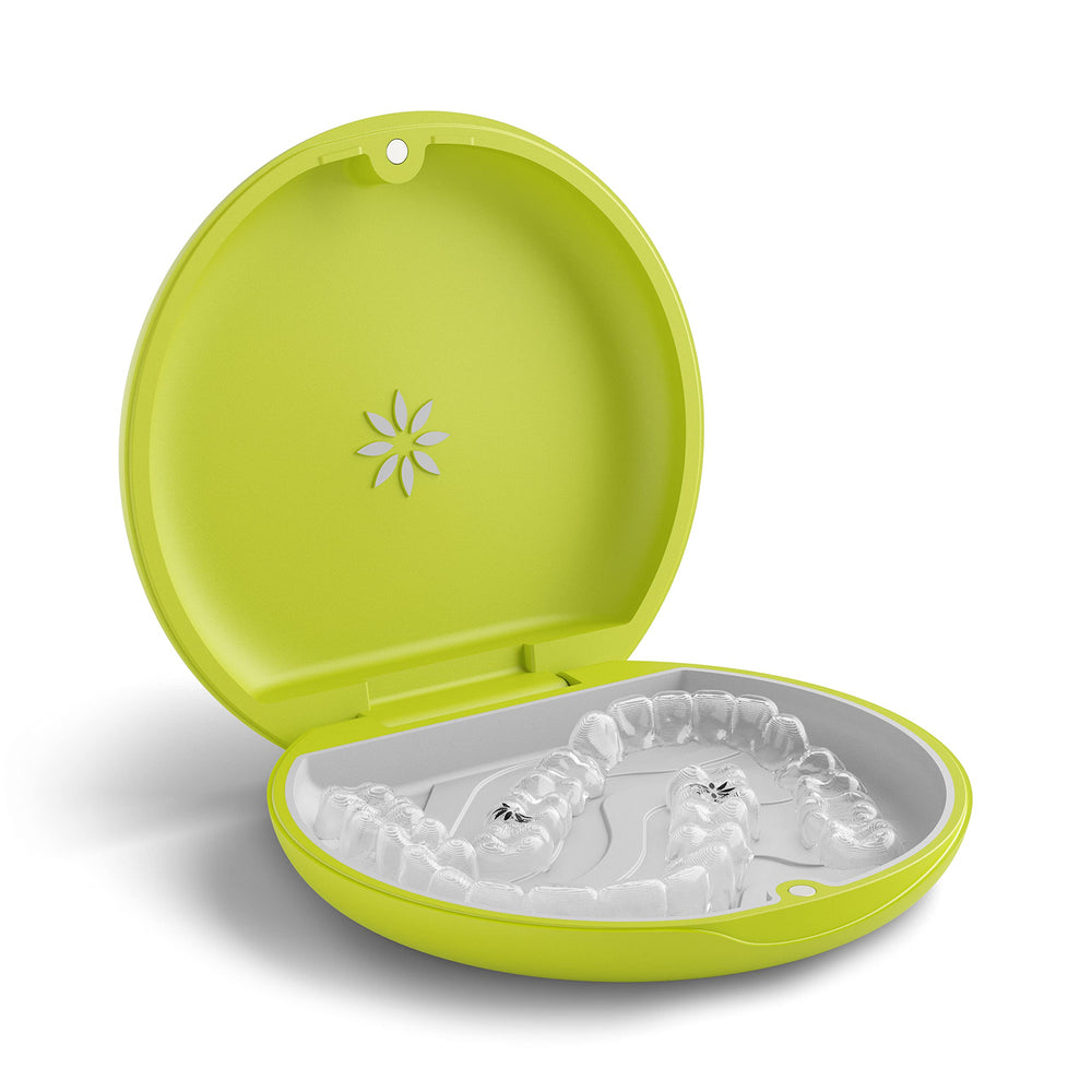 Close-up of the lime green case showing magnetic closure