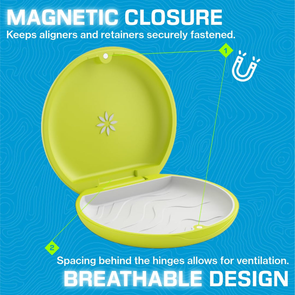 Compact lime green Invisalign case with lid closed