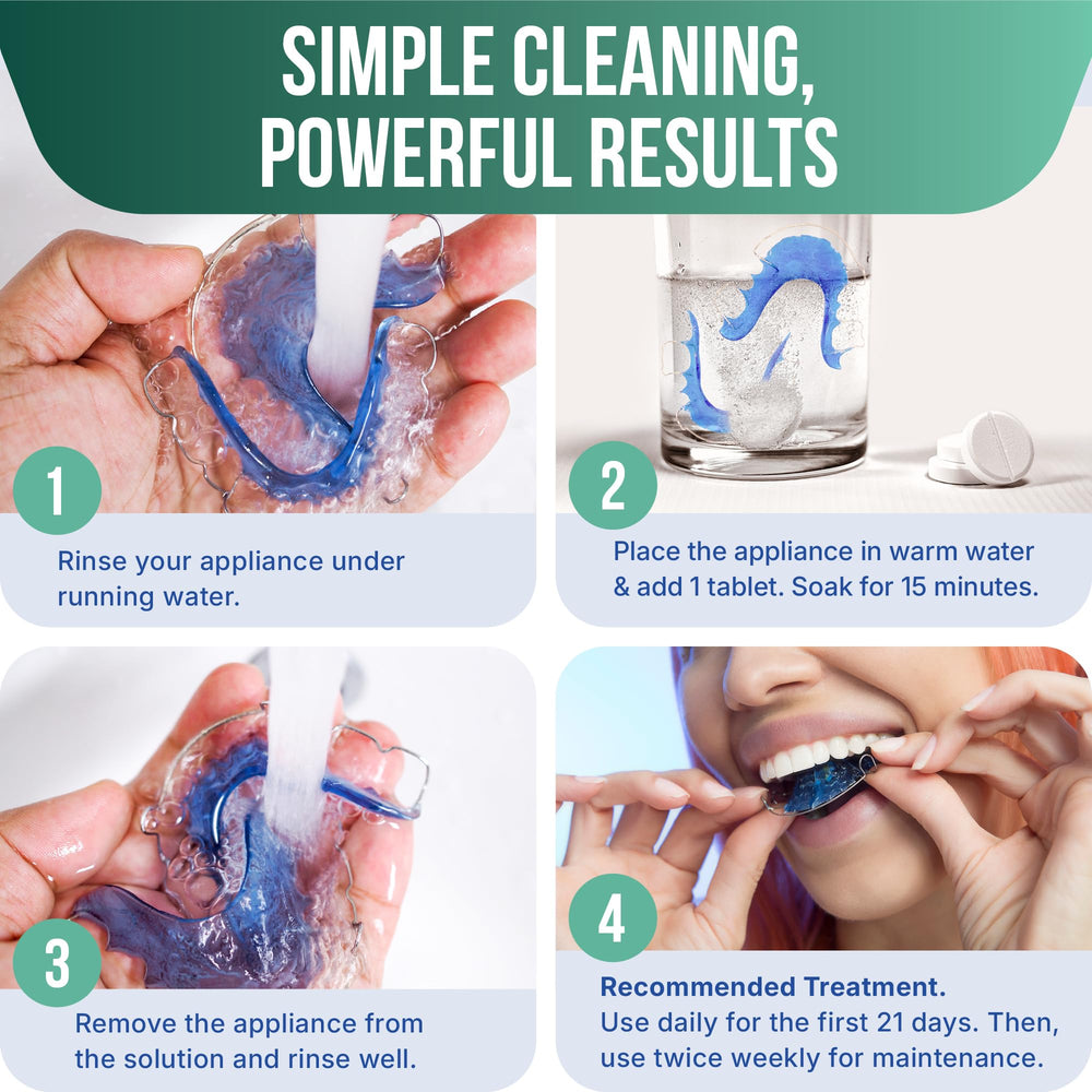 Invisalign aligners being cleaned with Denttach Clean