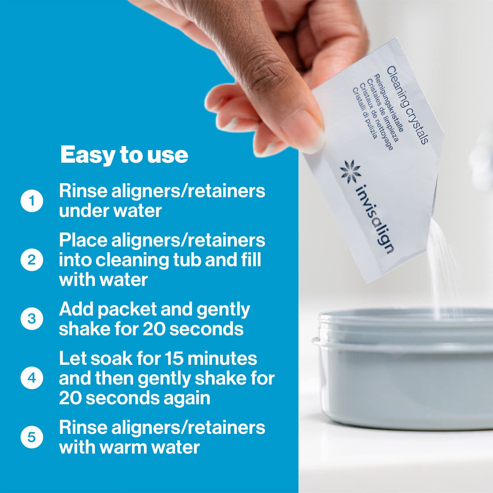 Packaging contents showing tub and 50 crystal packets