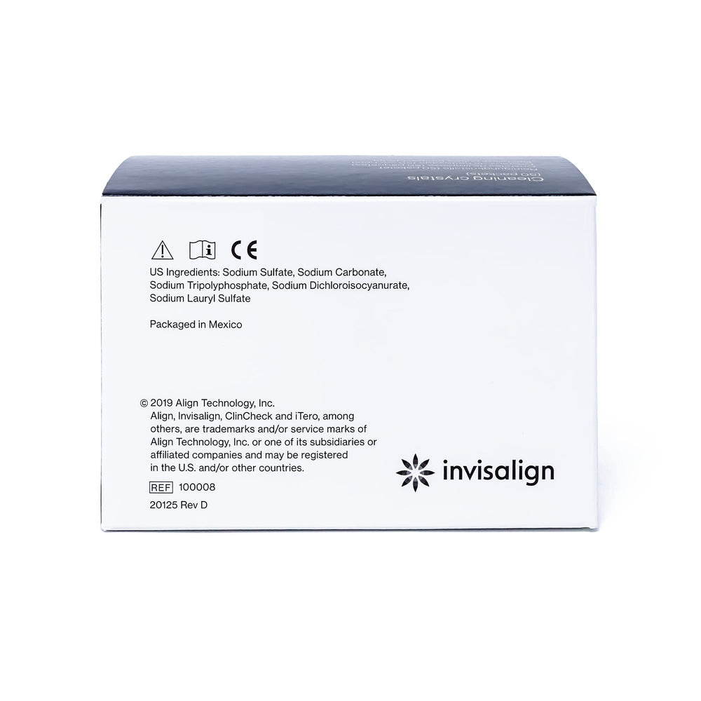 Step-by-step usage montage for cleaning Invisalign aligners with crystals