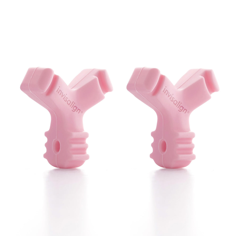 Two pink Invisalign Munchies EPS aligner chewies pack 2 - tool view 1