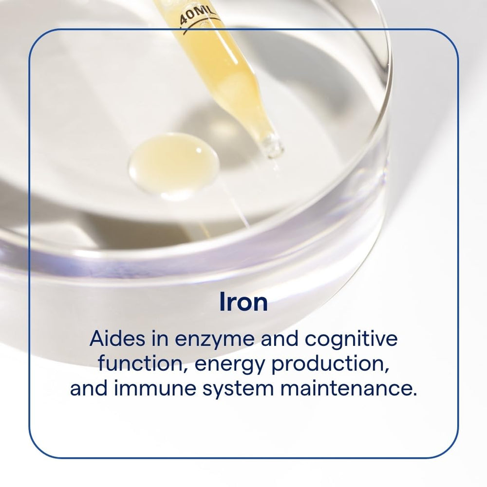 Ionic iron liquid supplement close-up showing the bottle