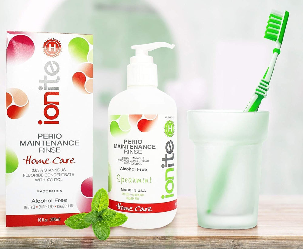 Label close-up of Ionite-H periodontal mouthwash