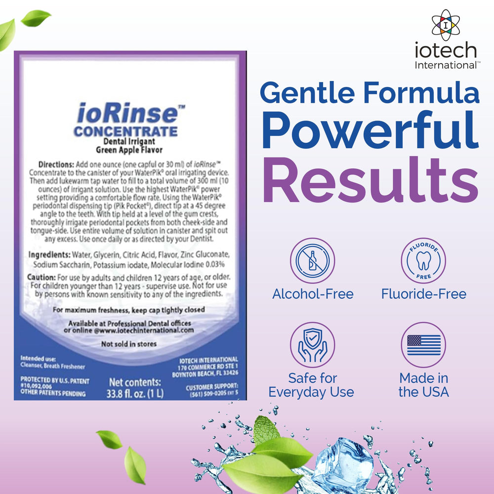 Fluoride-free ioRinse Concentrated Irrigant bottle label